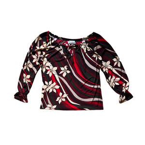 Vtg Y2K Womens Top Black Red Floral Slinky Whimsigoth Artsy Goth Festival Disco